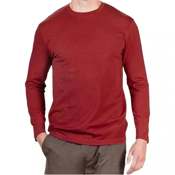 Natori Buji Red Modal Blend Crewneck Long Sleeve Mens T-Shirt Size Large - Picture 1 of 10